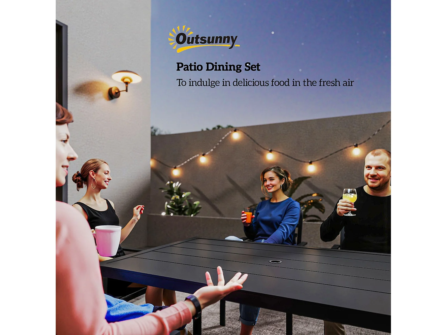 Tatare 6 Seater Metal Garden Dining Set with Parasol Hole
