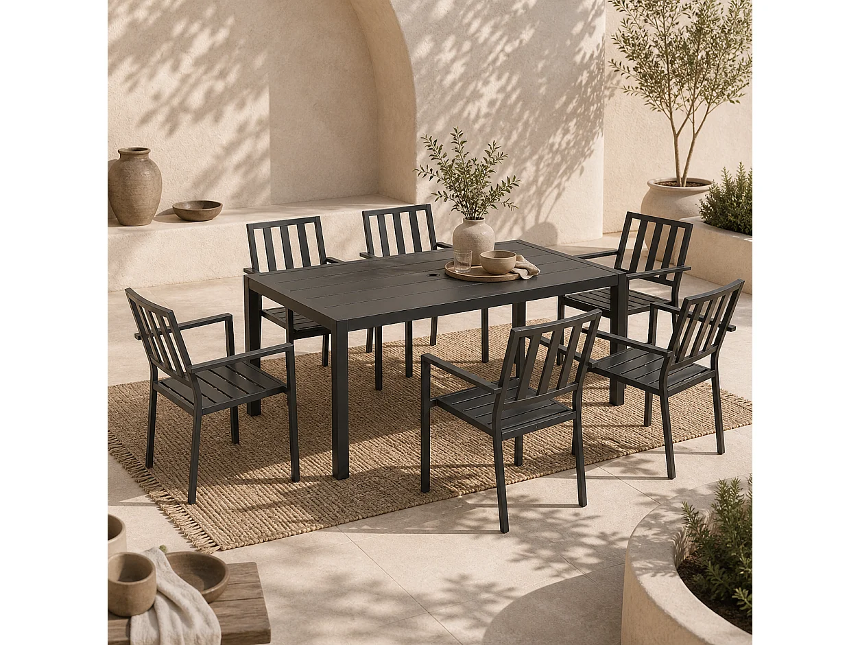 Tatare 6 Seater Metal Garden Dining Set with Parasol Hole