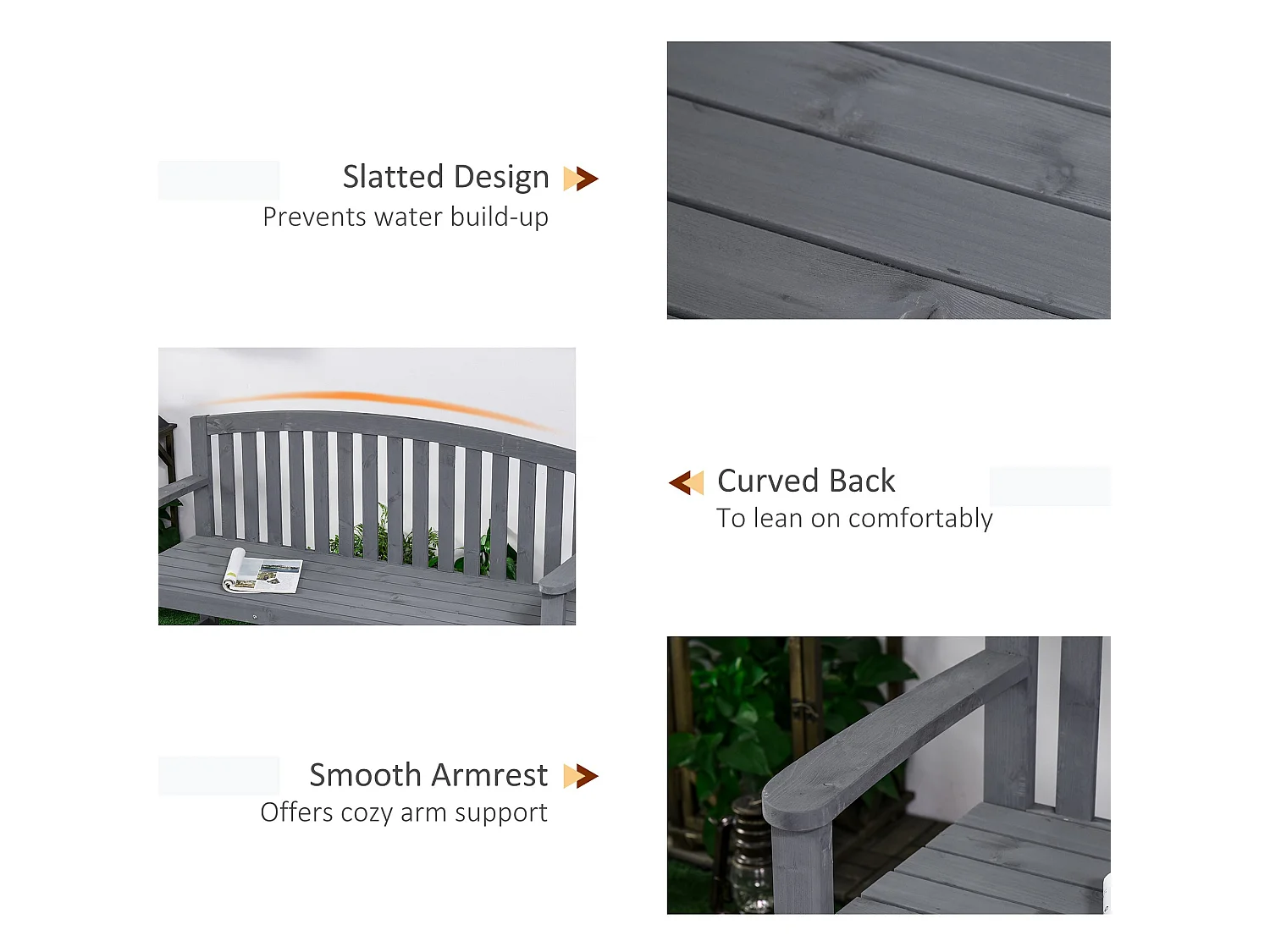 Tola 143cm Grey Fir Wood 2 Seater Garden Bench with Armrests Slatted Frame