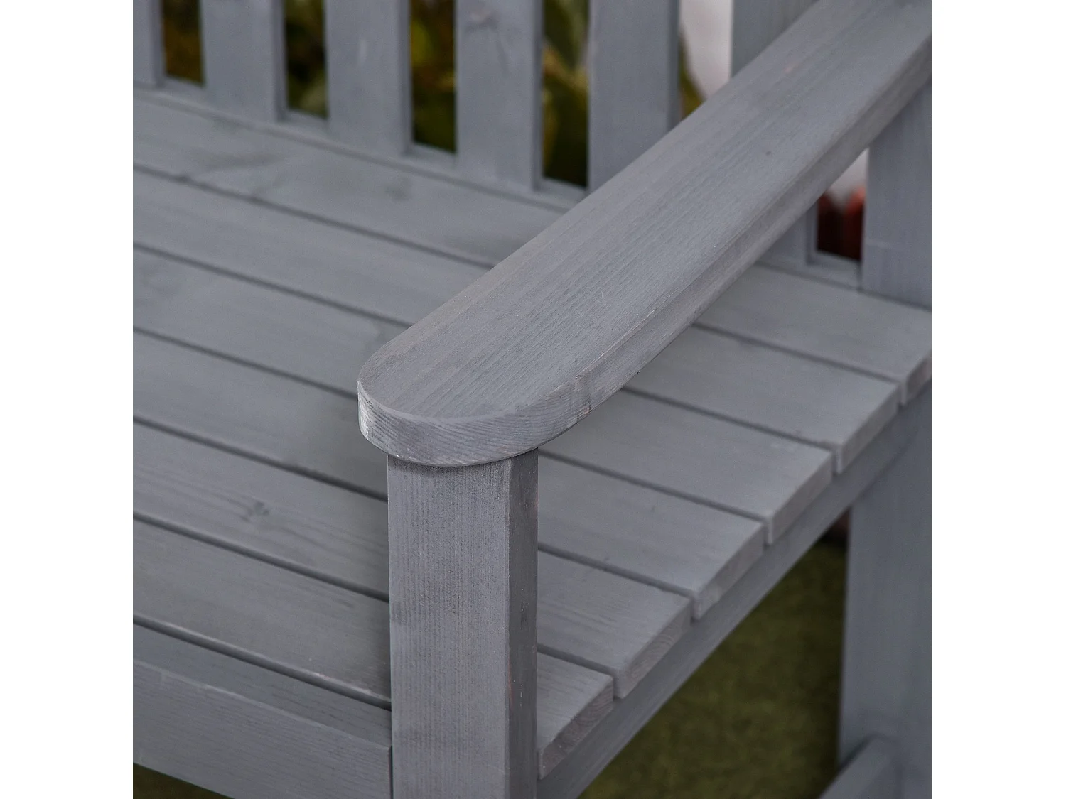 Tola 143cm Grey Fir Wood 2 Seater Garden Bench with Armrests Slatted Frame