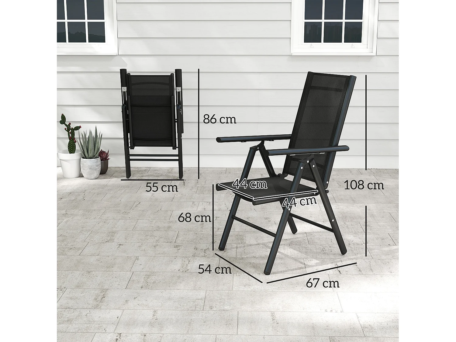 Costare Set of 2 Black Aluminium Folding Garden Dining Chairs with Breathable Mesh