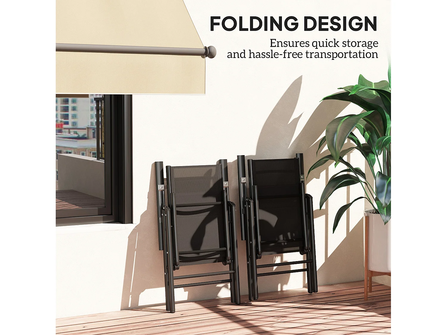 Costare Set of 2 Black Aluminium Folding Garden Dining Chairs with Breathable Mesh