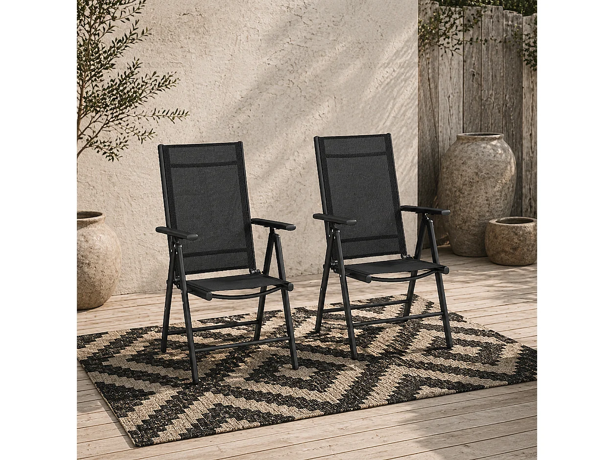 Costare Set of 2 Black Aluminium Folding Garden Dining Chairs with Breathable Mesh