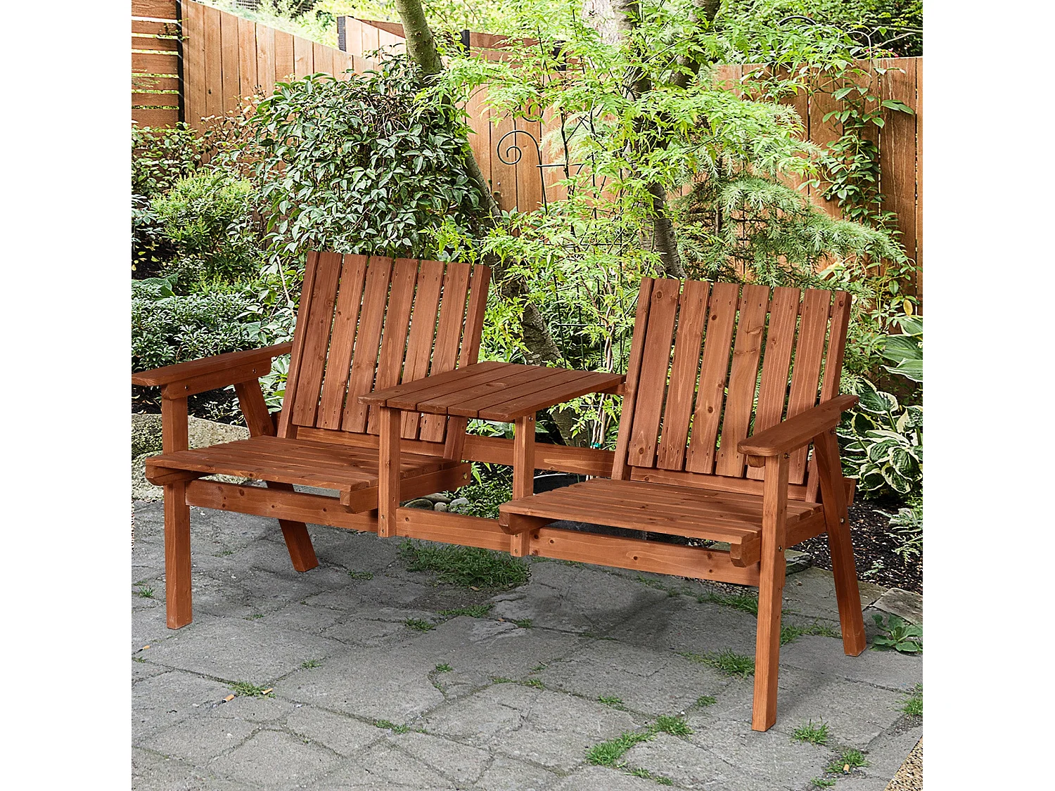 Hasa Fir Wood 2 Seater Garden Bench with Integrated Centre Table