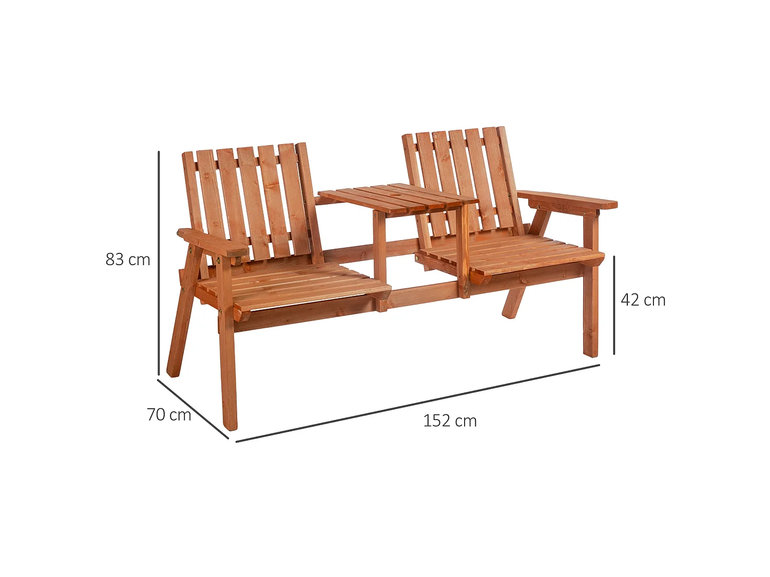 Hasa Fir Wood 2 Seater Garden Bench with Integrated Centre Table