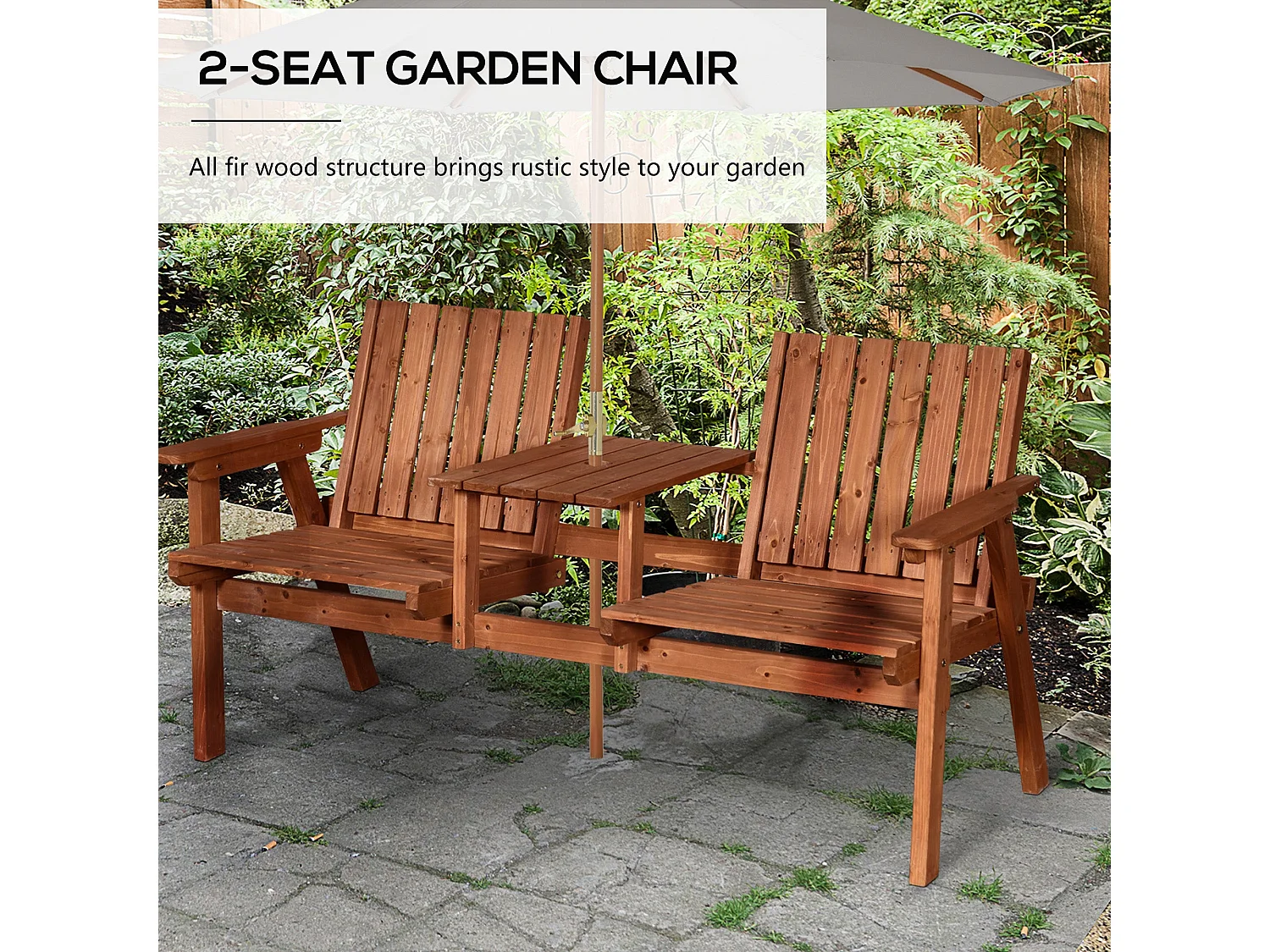 Hasa Fir Wood 2 Seater Garden Bench with Integrated Centre Table