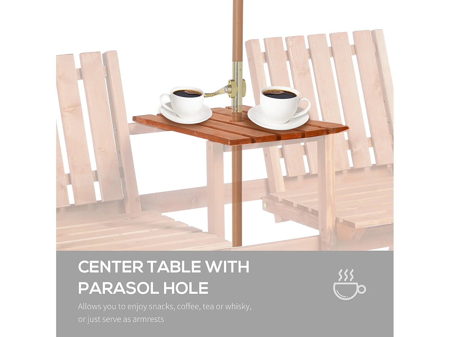 Hasa Fir Wood 2 Seater Garden Bench with Integrated Centre Table