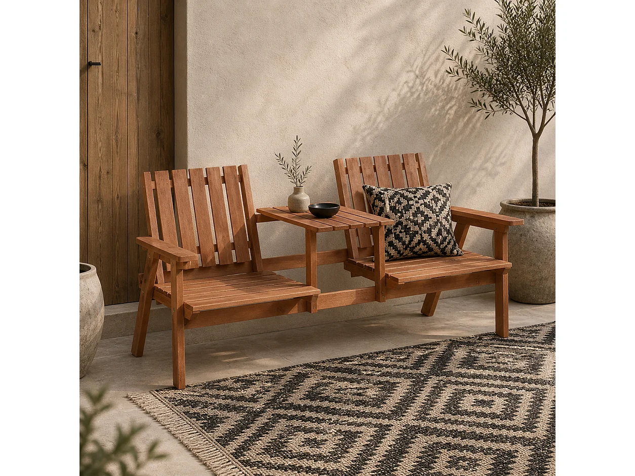 Hasa Fir Wood 2 Seater Garden Bench with Integrated Centre Table