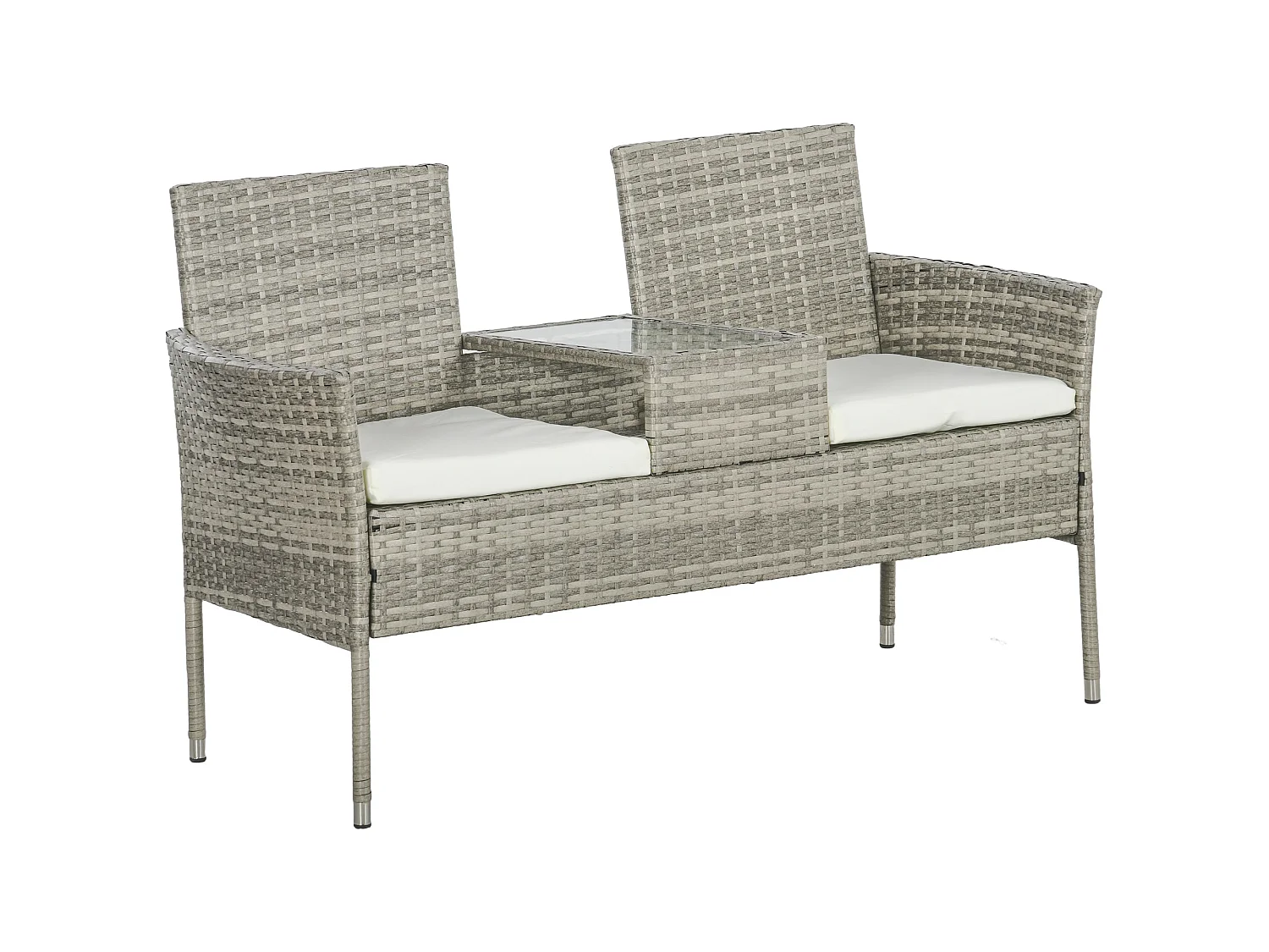 Hamoba Mixed Grey Faux Rattan 2 Seat Garden Chair with Integrated Centre Table