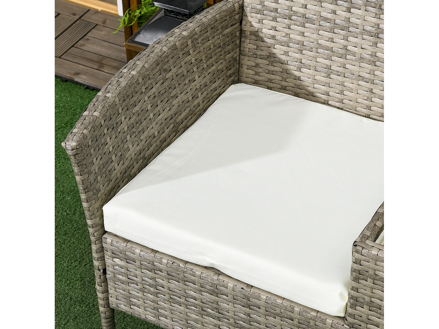 Hamoba Mixed Grey Faux Rattan 2 Seat Garden Chair with Integrated Centre Table