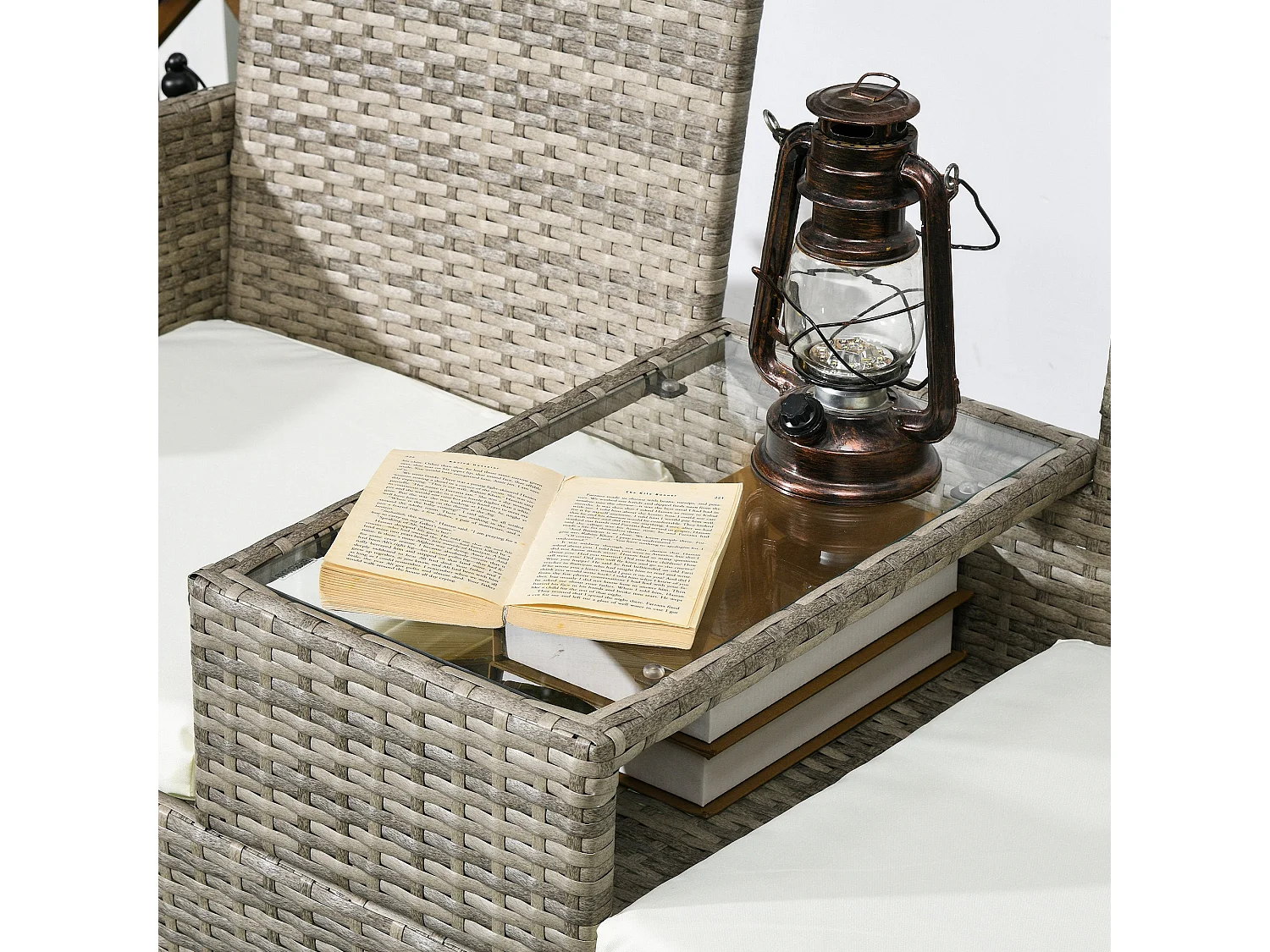 Hamoba Mixed Grey Faux Rattan 2 Seat Garden Chair with Integrated Centre Table