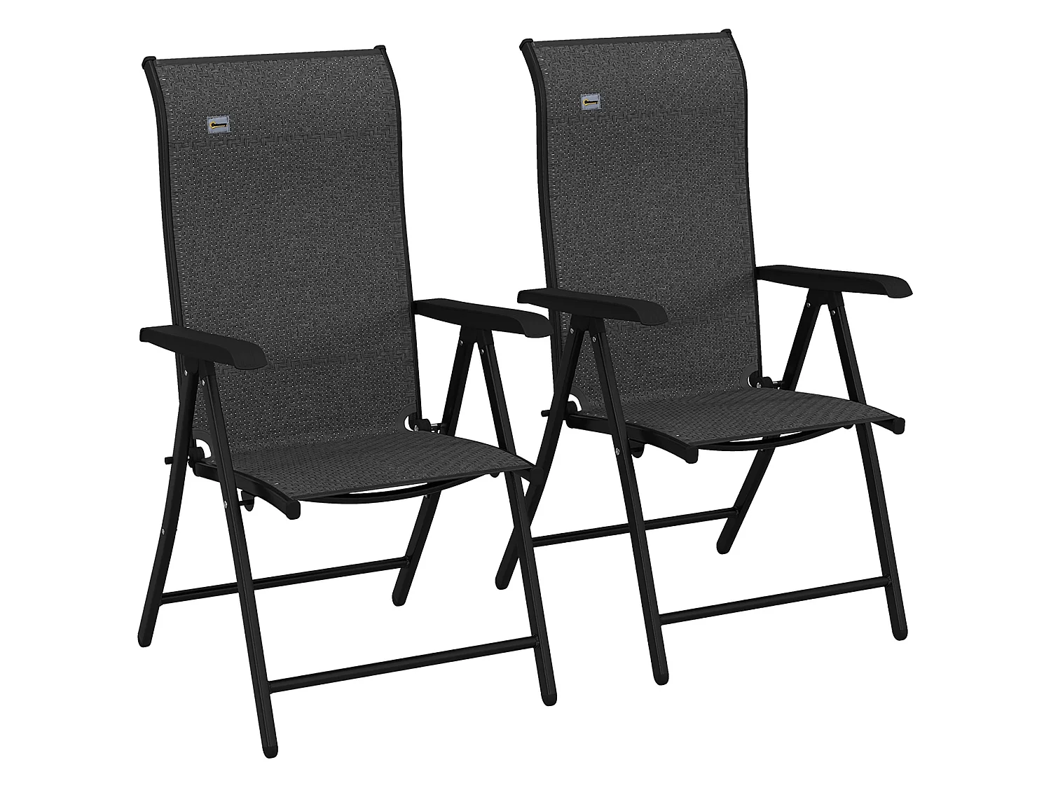 Set of 2 Grey Folding Garden Chairs Powder Coated Steel PE Rattan 7 Position Recline