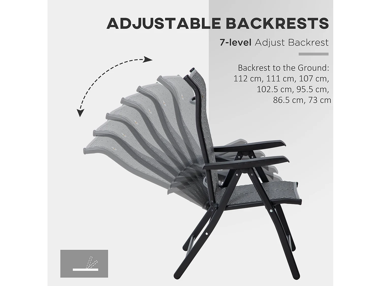 Set of 2 Grey Folding Garden Chairs Powder Coated Steel PE Rattan 7 Position Recline