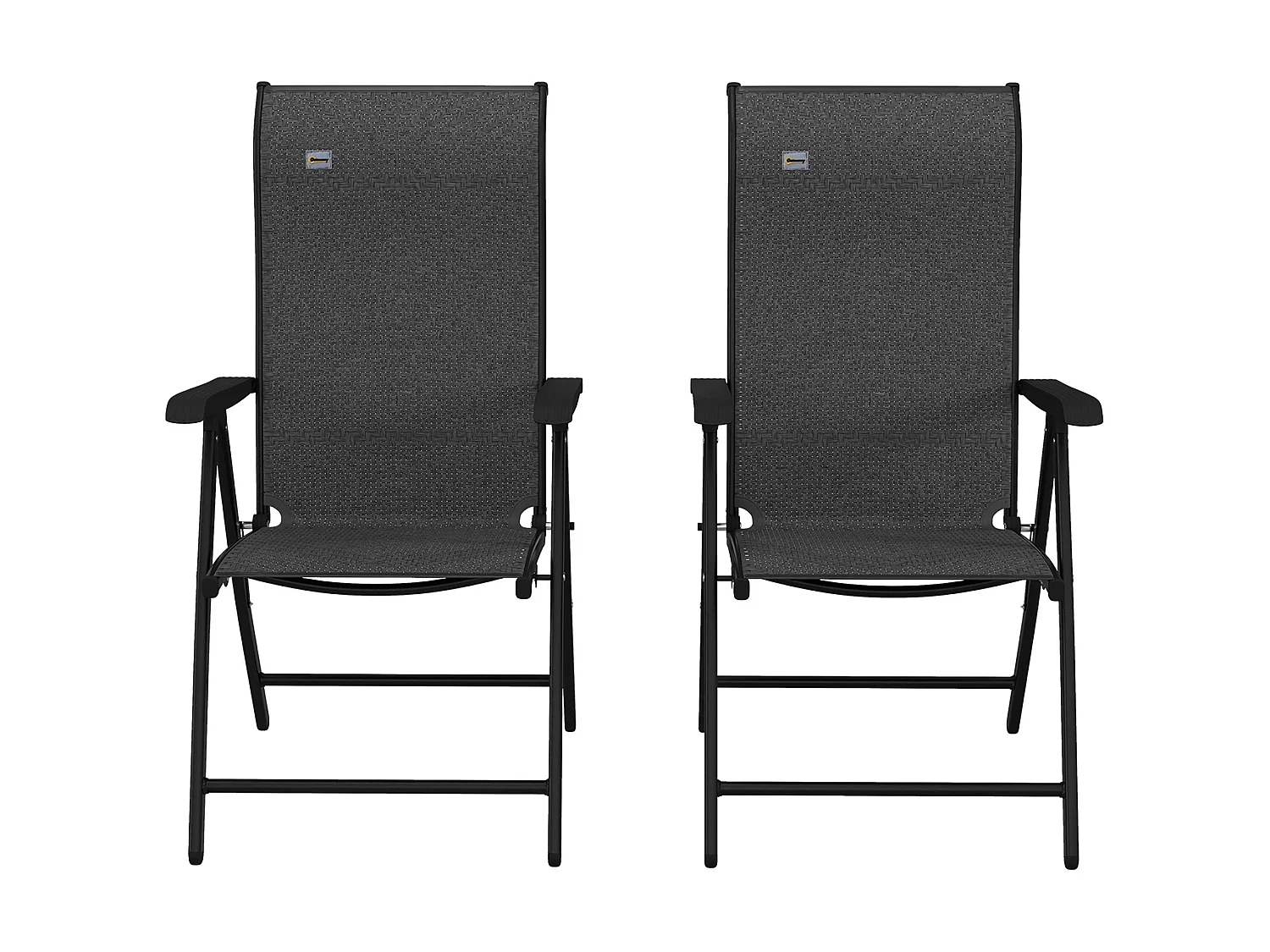 Set of 2 Grey Folding Garden Chairs Powder Coated Steel PE Rattan 7 Position Recline