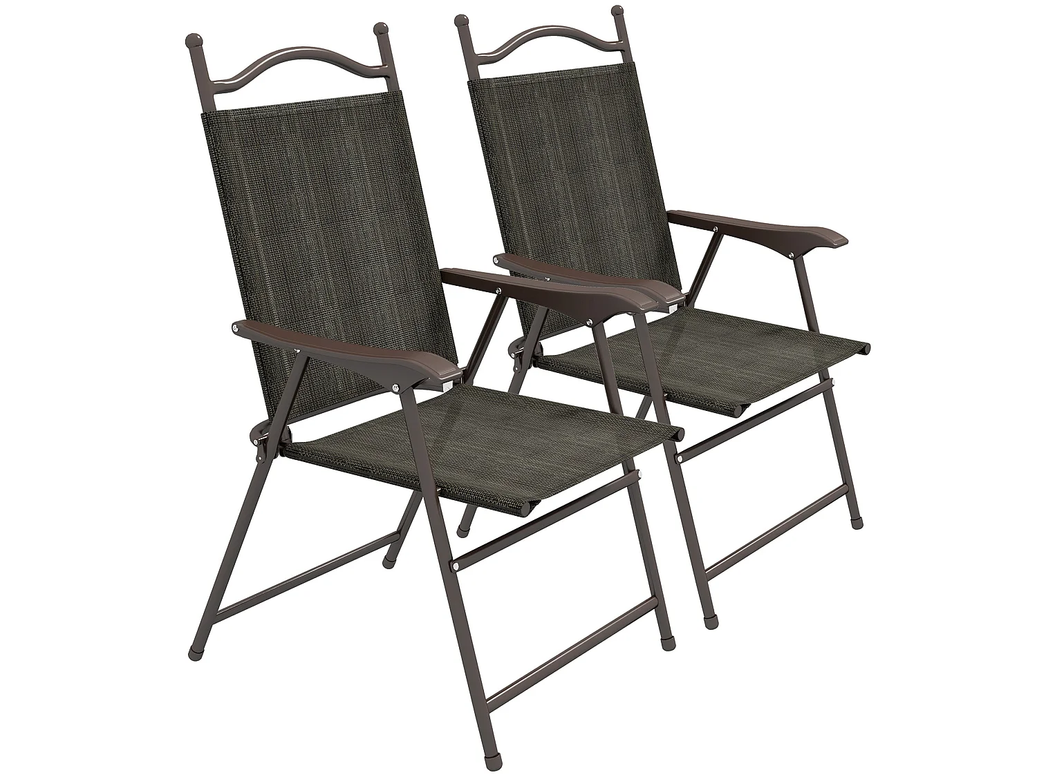 Set of 2 Dark Brown Folding Garden Chairs Powder Coated Steel Frame Mesh Fabric Seats