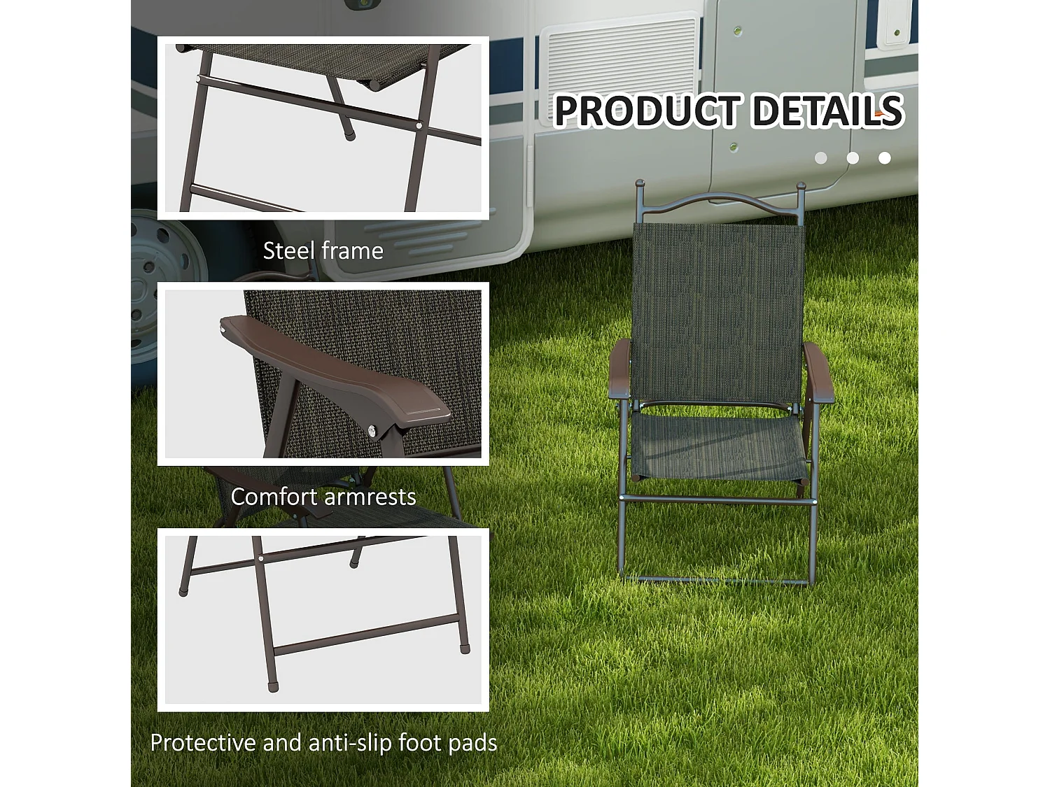 Set of 2 Dark Brown Folding Garden Chairs Powder Coated Steel Frame Mesh Fabric Seats