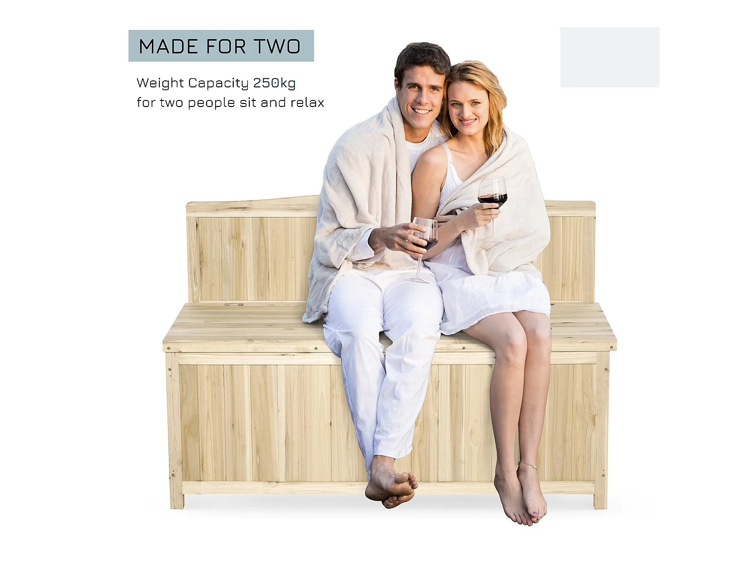 Venamo Natural Fir Wood Outdoor Storage Bench with Lift Up Seat 2 Seater