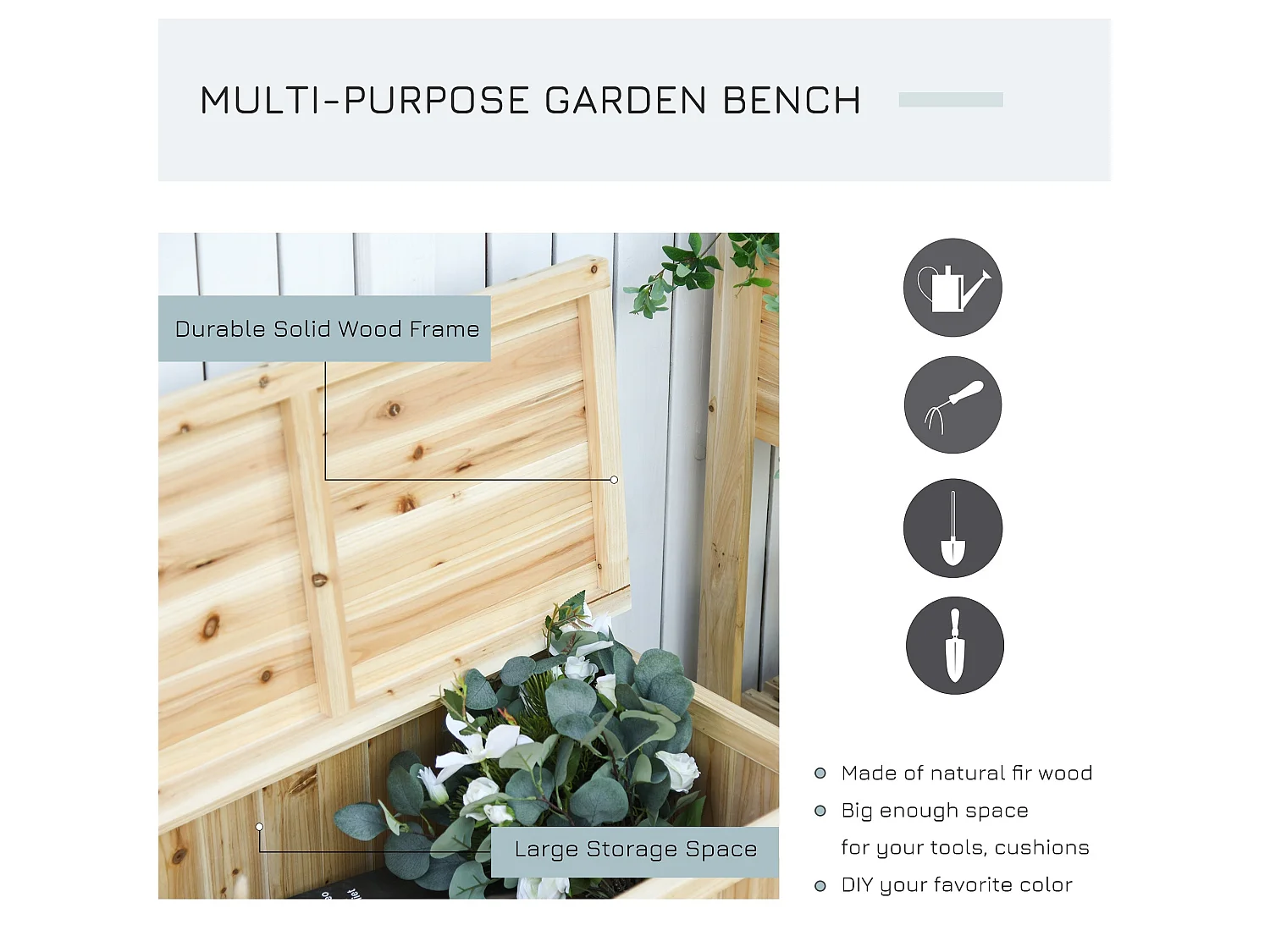 Venamo Natural Fir Wood Outdoor Storage Bench with Lift Up Seat 2 Seater