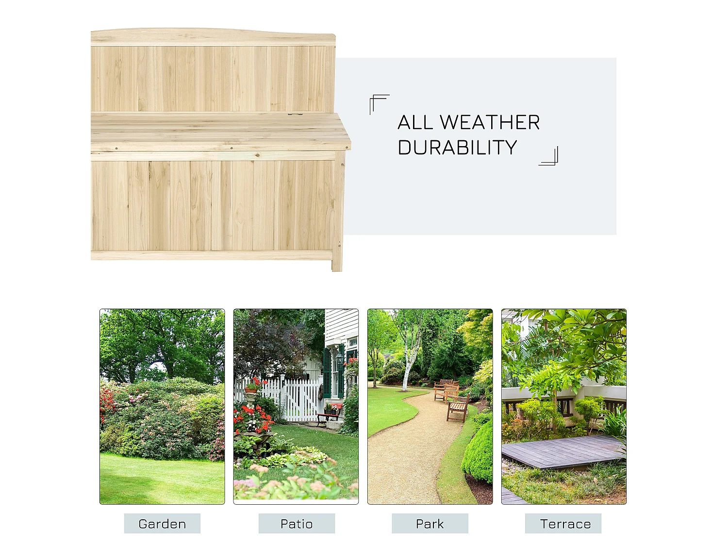 Venamo Natural Fir Wood Outdoor Storage Bench with Lift Up Seat 2 Seater