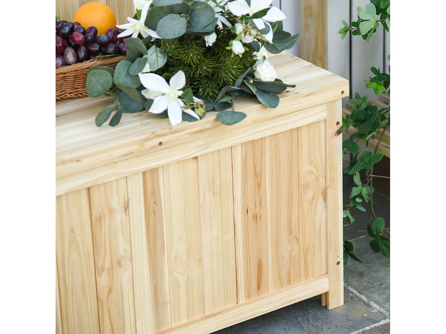 Venamo Natural Fir Wood Outdoor Storage Bench with Lift Up Seat 2 Seater