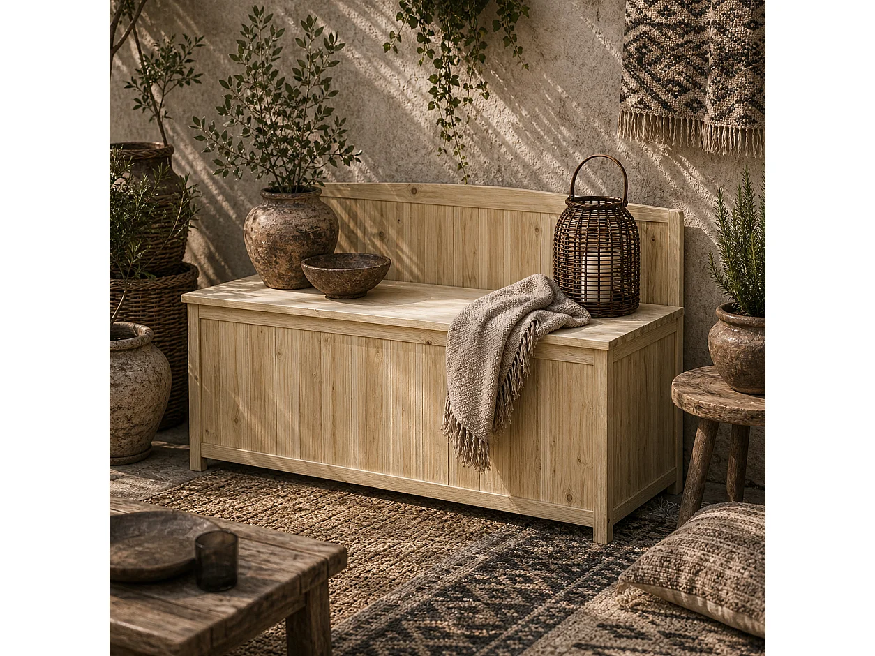 Venamo Natural Fir Wood Outdoor Storage Bench with Lift Up Seat 2 Seater