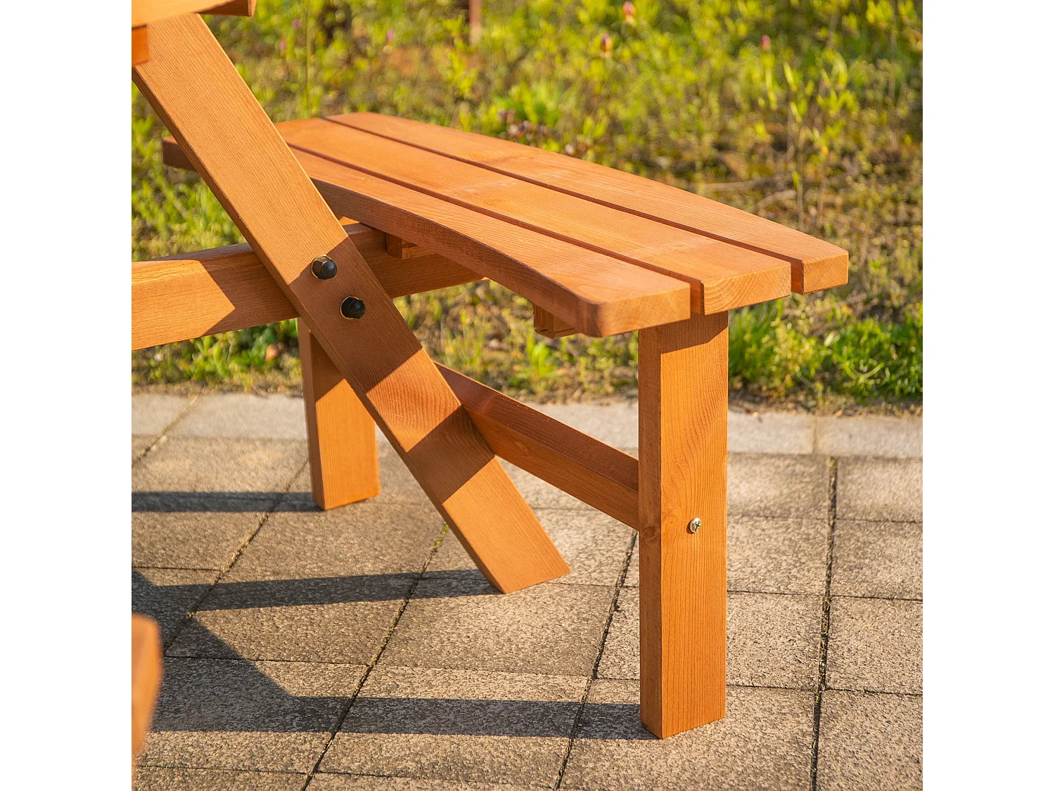6 Seater Round Fir Wood Picnic Table with 3 Benches and Parasol Hole