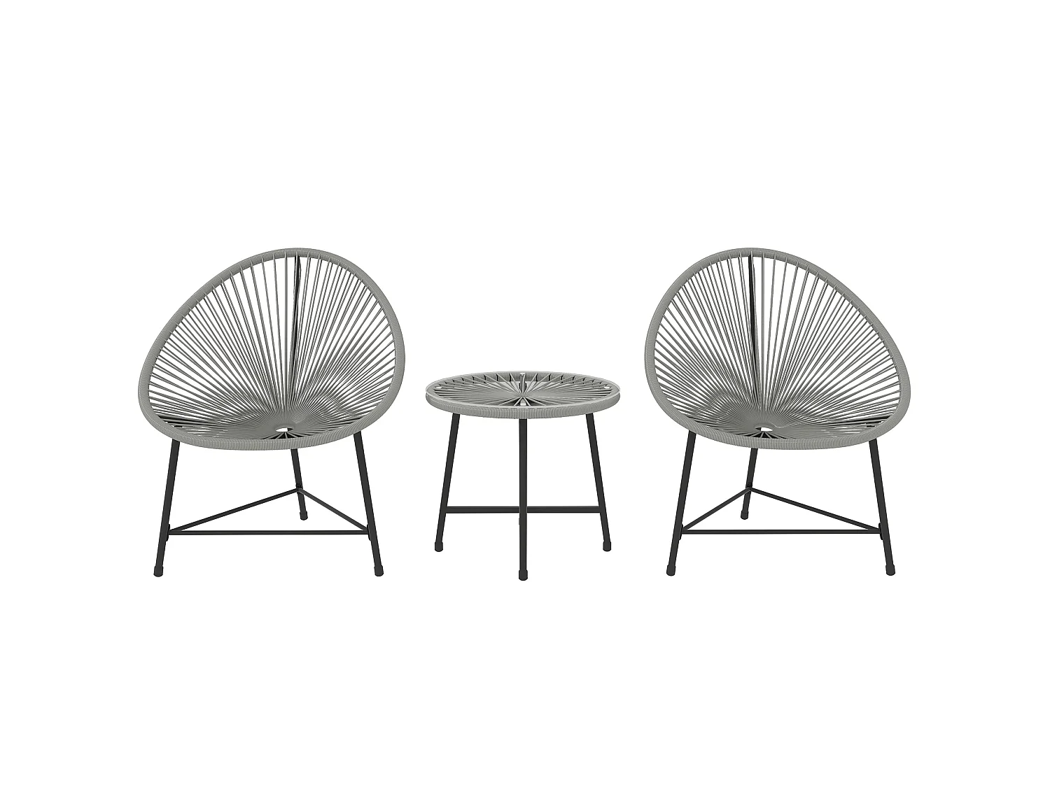 Nibaco 3 Piece Rattan Rope Bistro Set Grey with Glass Top