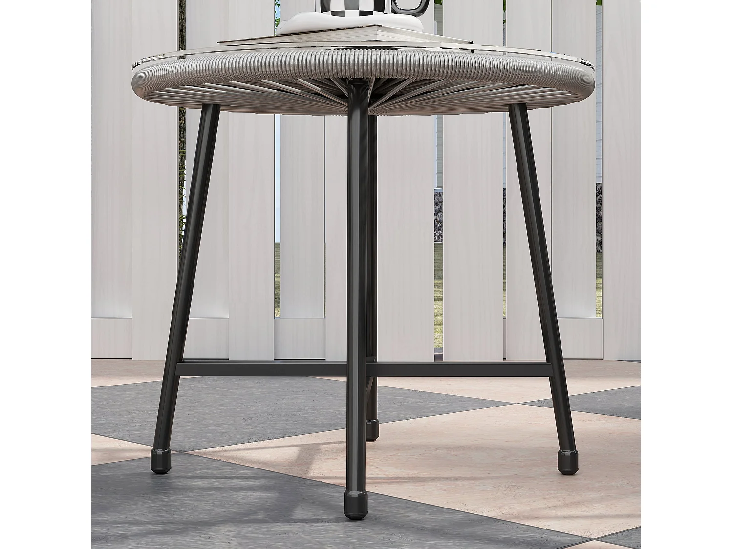 Nibaco 3 Piece Rattan Rope Bistro Set Grey with Glass Top