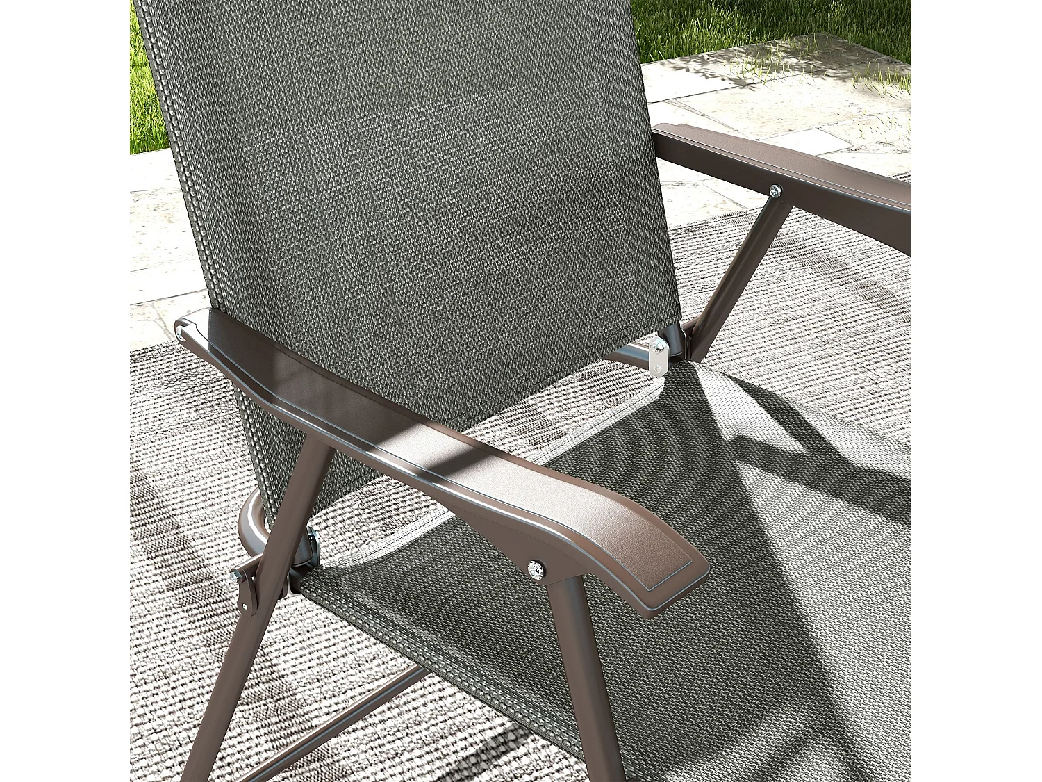 Rone Bari Set of 2 Dark Grey Folding Garden Chairs with Fabric Mesh Seats