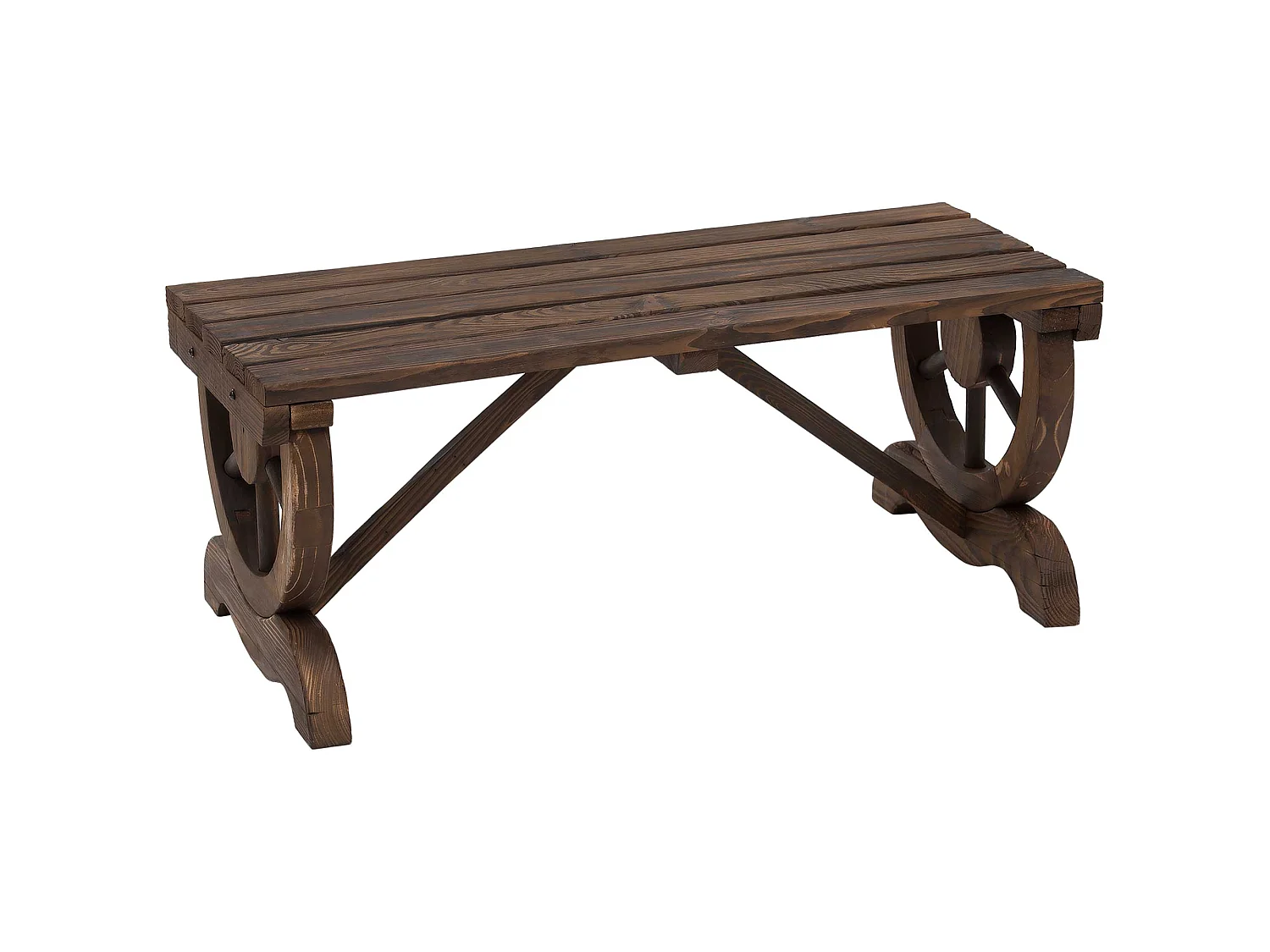 Vini Rustic Fir Wood 2 Seater Garden Bench with Wagon Wheel Legs