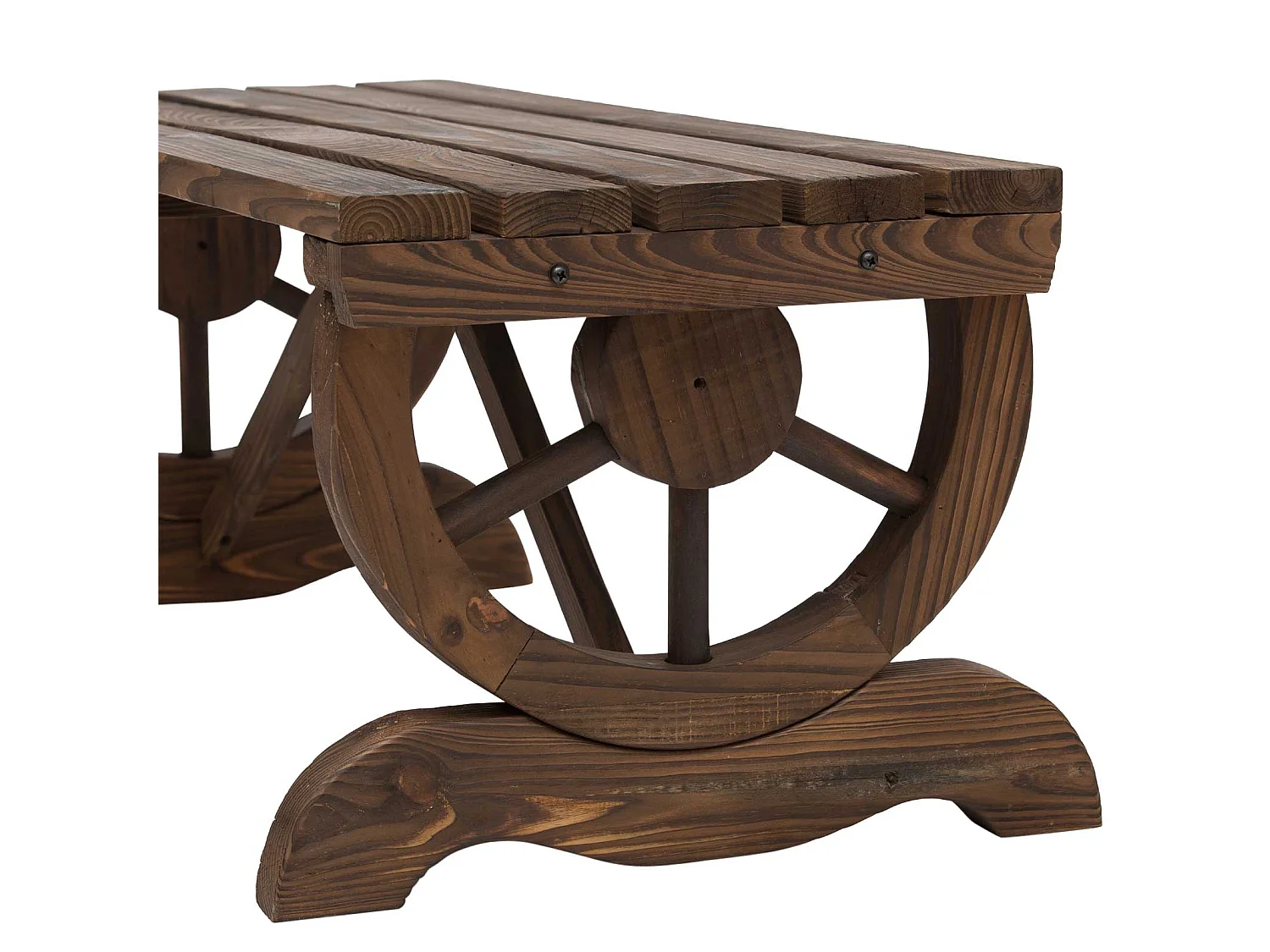 Vini Rustic Fir Wood 2 Seater Garden Bench with Wagon Wheel Legs