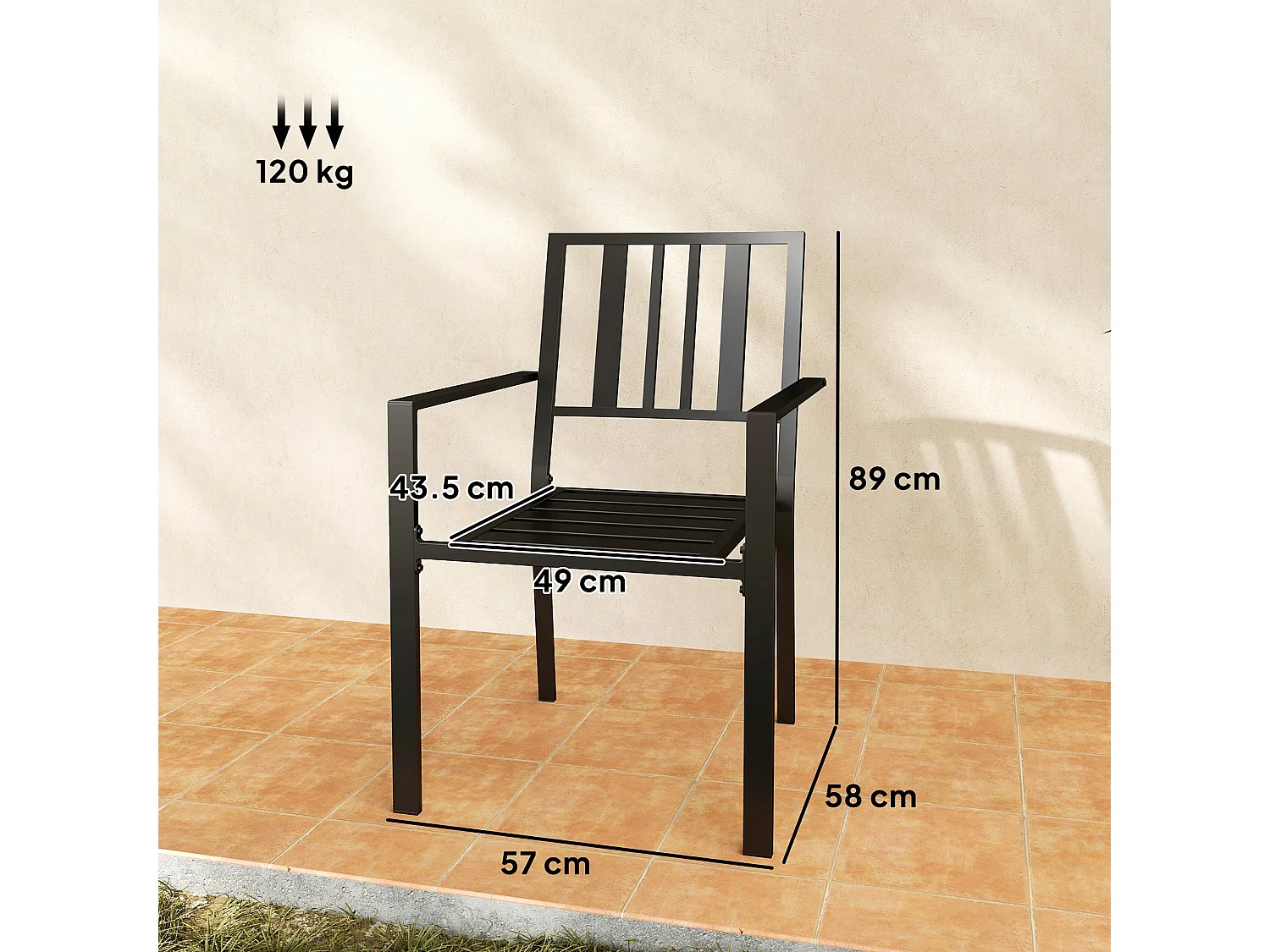 Moyolo Set of 2 Black Metal Minimalist Outdoor Garden Chairs