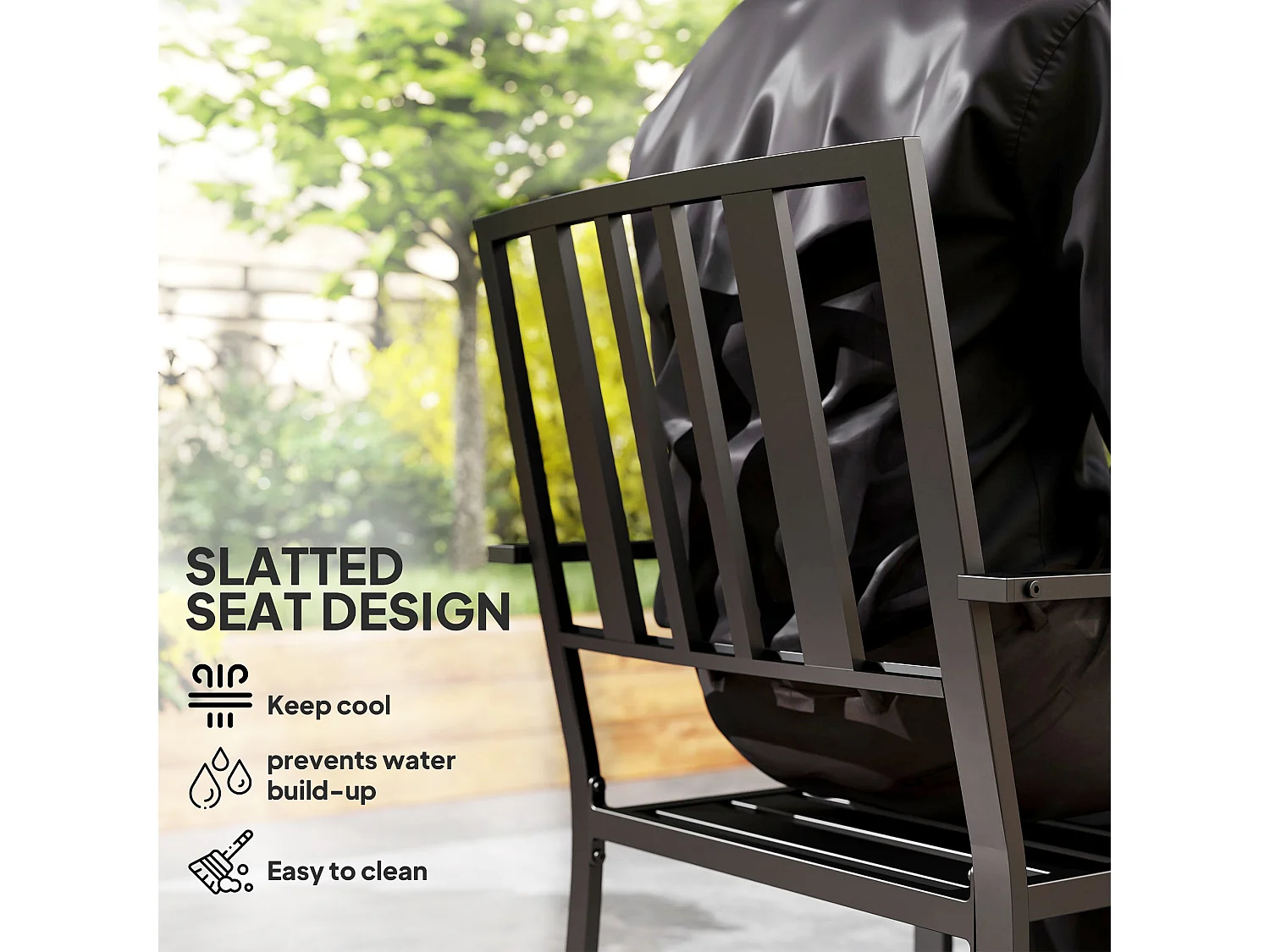 Moyolo Set of 2 Black Metal Minimalist Outdoor Garden Chairs