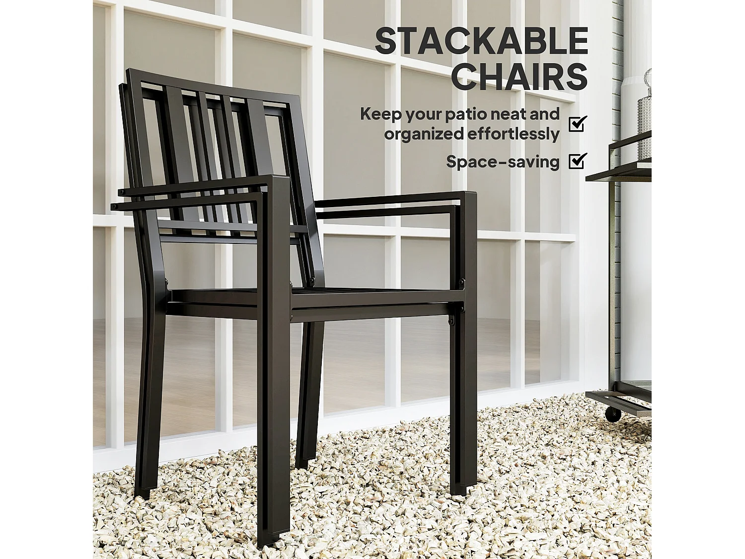 Moyolo Set of 2 Black Metal Minimalist Outdoor Garden Chairs