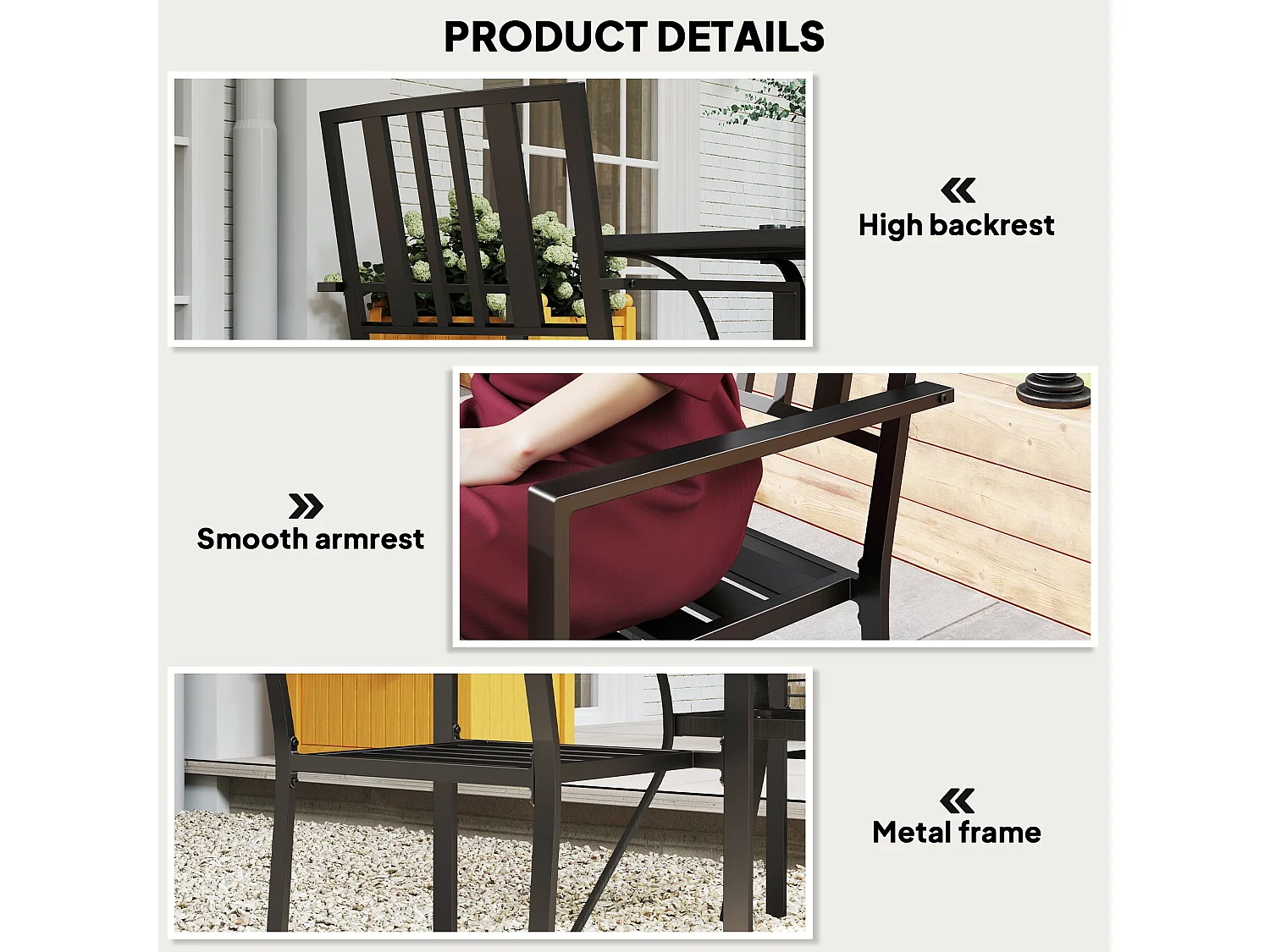 Moyolo Set of 2 Black Metal Minimalist Outdoor Garden Chairs