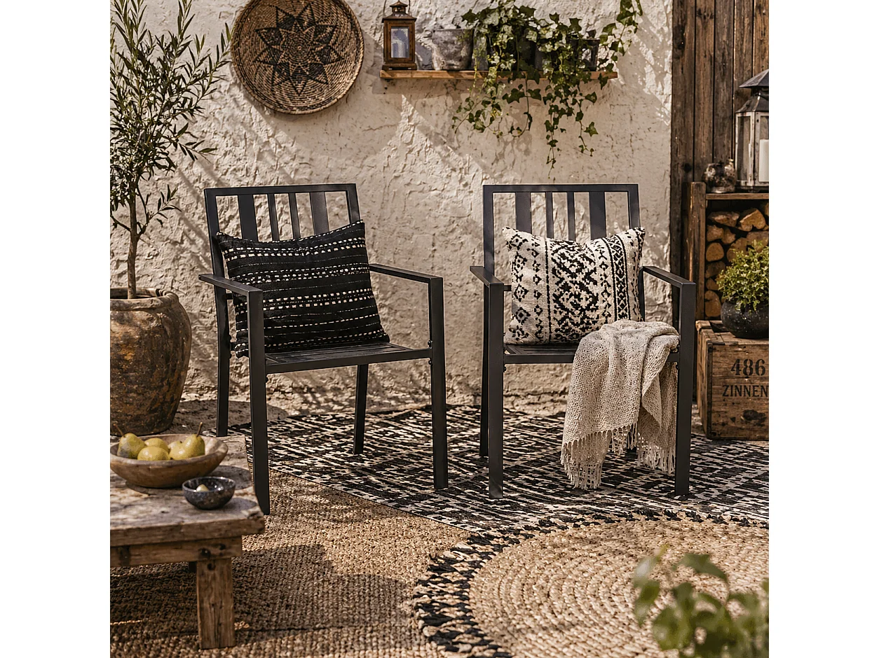 Moyolo Set of 2 Black Metal Minimalist Outdoor Garden Chairs