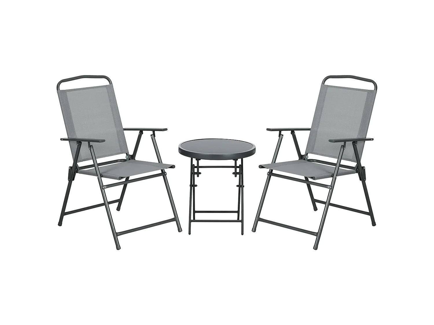 Tonopa 3 Piece Light Grey Garden Seating Set 2 Folding Chairs and Round Glass Table