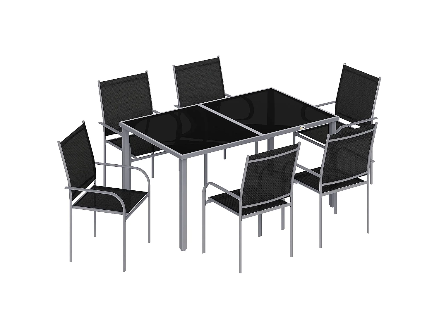 Fivedi 6 Seater Outdoor Dining Set Tempered Glass Table with Stackable Mesh Chairs