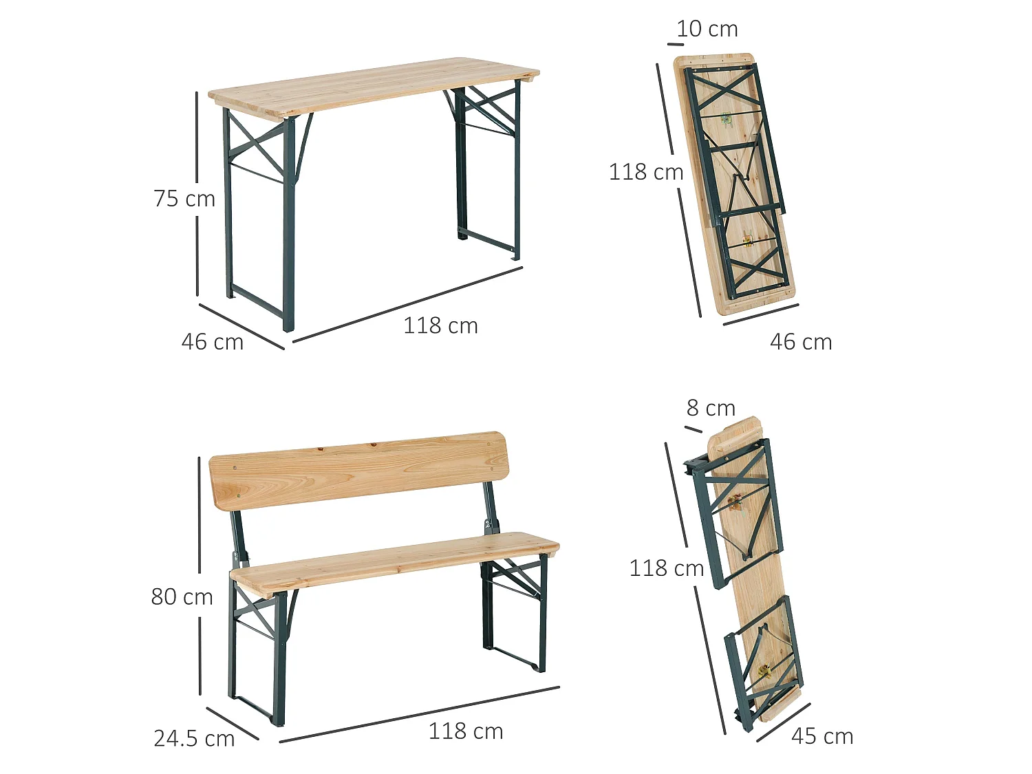 Mamoni Portable Folding Picnic Table With 2 Benches Natural Wood