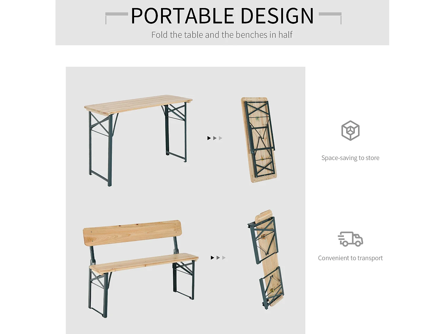 Mamoni Portable Folding Picnic Table With 2 Benches Natural Wood