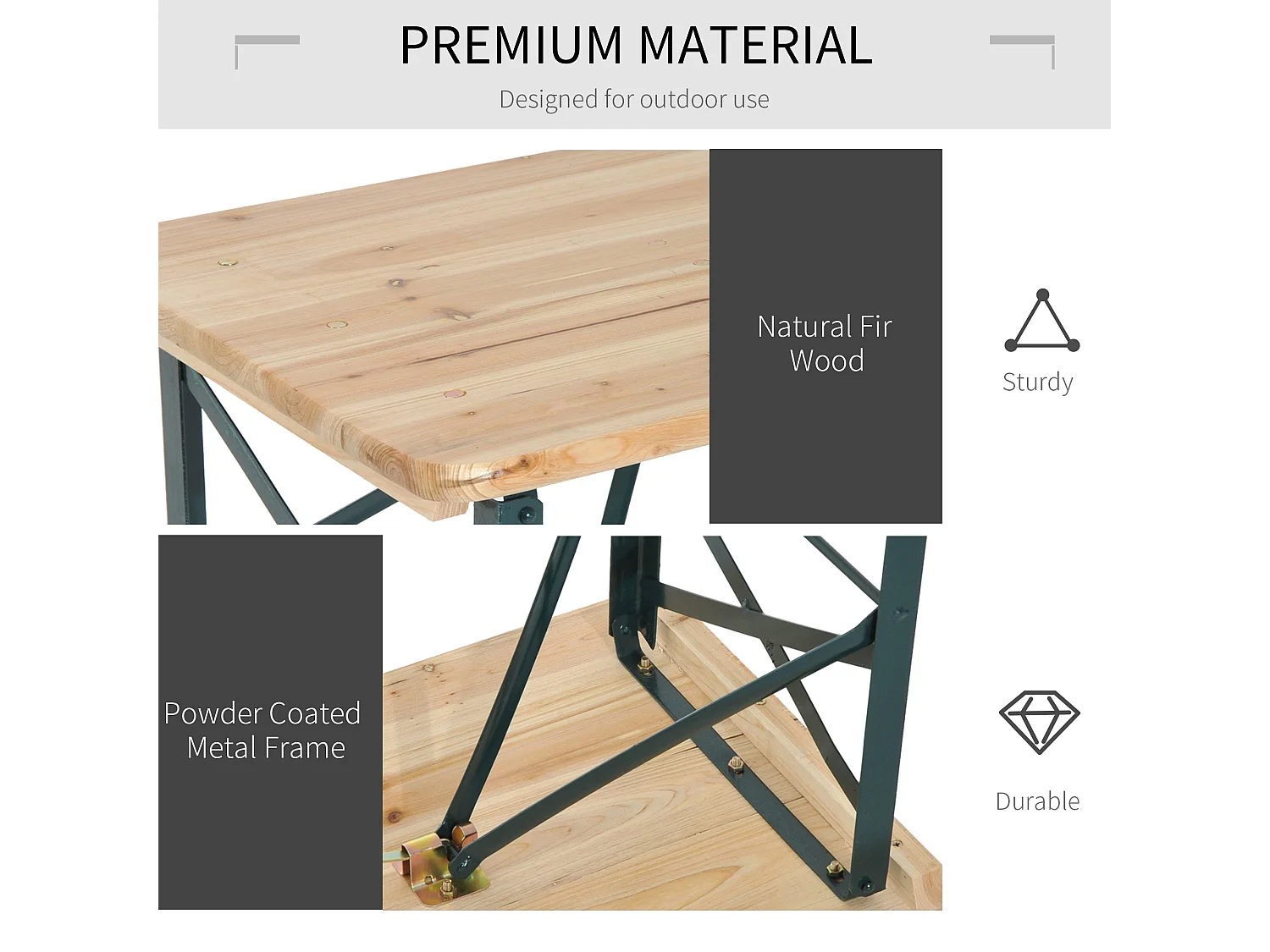 Mamoni Portable Folding Picnic Table With 2 Benches Natural Wood