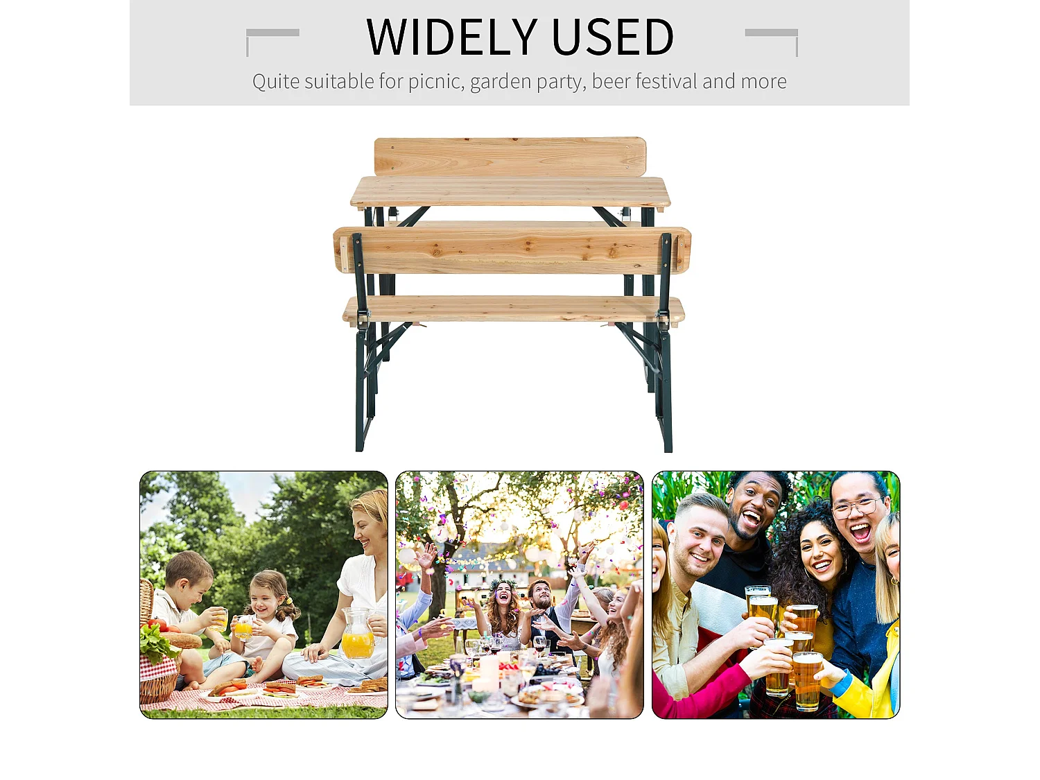 Mamoni Portable Folding Picnic Table With 2 Benches Natural Wood