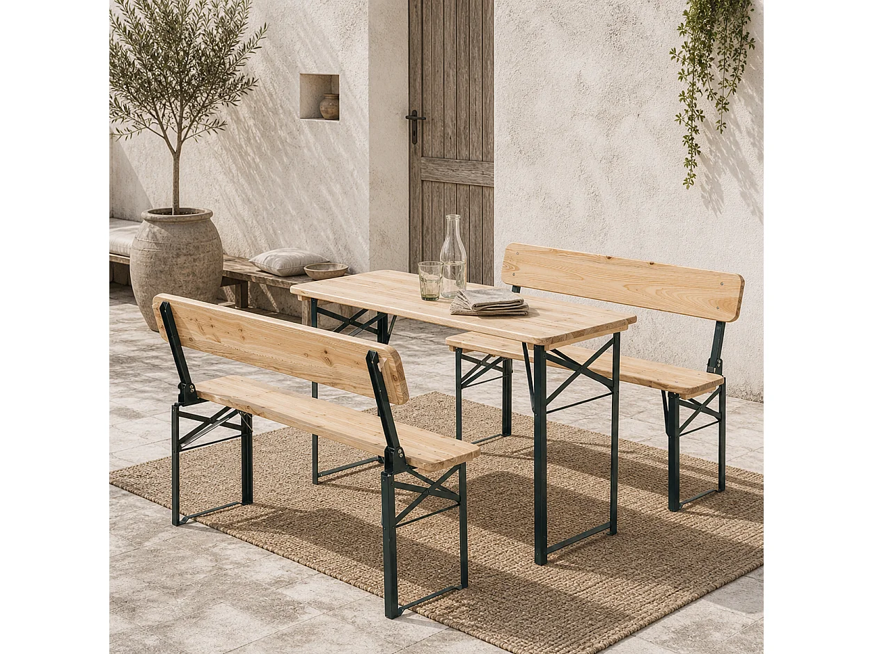 Mamoni Portable Folding Picnic Table With 2 Benches Natural Wood