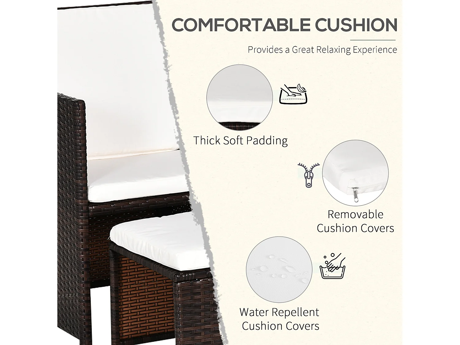 Nevaní Brown 2 Seater Cube Rattan Garden Dining Set with Armchairs Stools and Rectangular Glass Table
