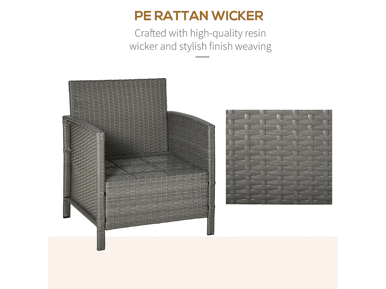 Reha 3 Piece Rattan Style Bistro Set Light Grey 2 Cushioned Armchairs with 2 Tier Glass Table