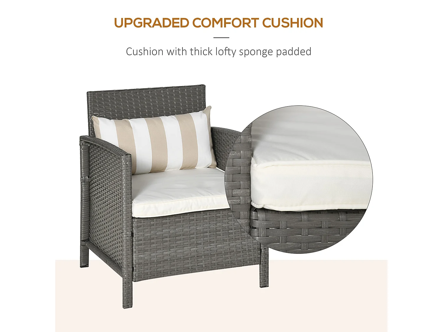 Reha 3 Piece Rattan Style Bistro Set Light Grey 2 Cushioned Armchairs with 2 Tier Glass Table