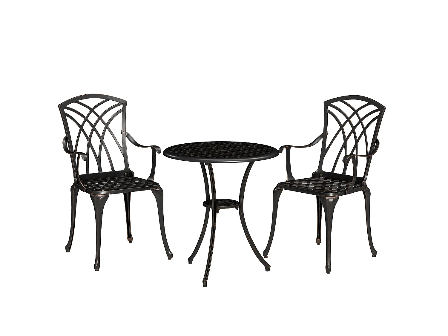 Haloco 3 Piece Bronze Tone Cast Aluminium Garden Bistro Set 2 Armchairs with Round Table
