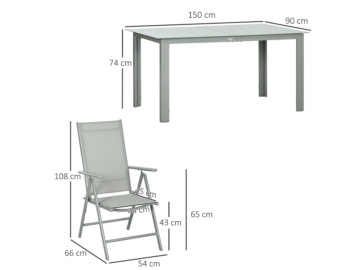 Pasano 7 Piece Garden Dining Set Grey Tempered Glass Table with 6 Folding Reclining Mesh Chairs