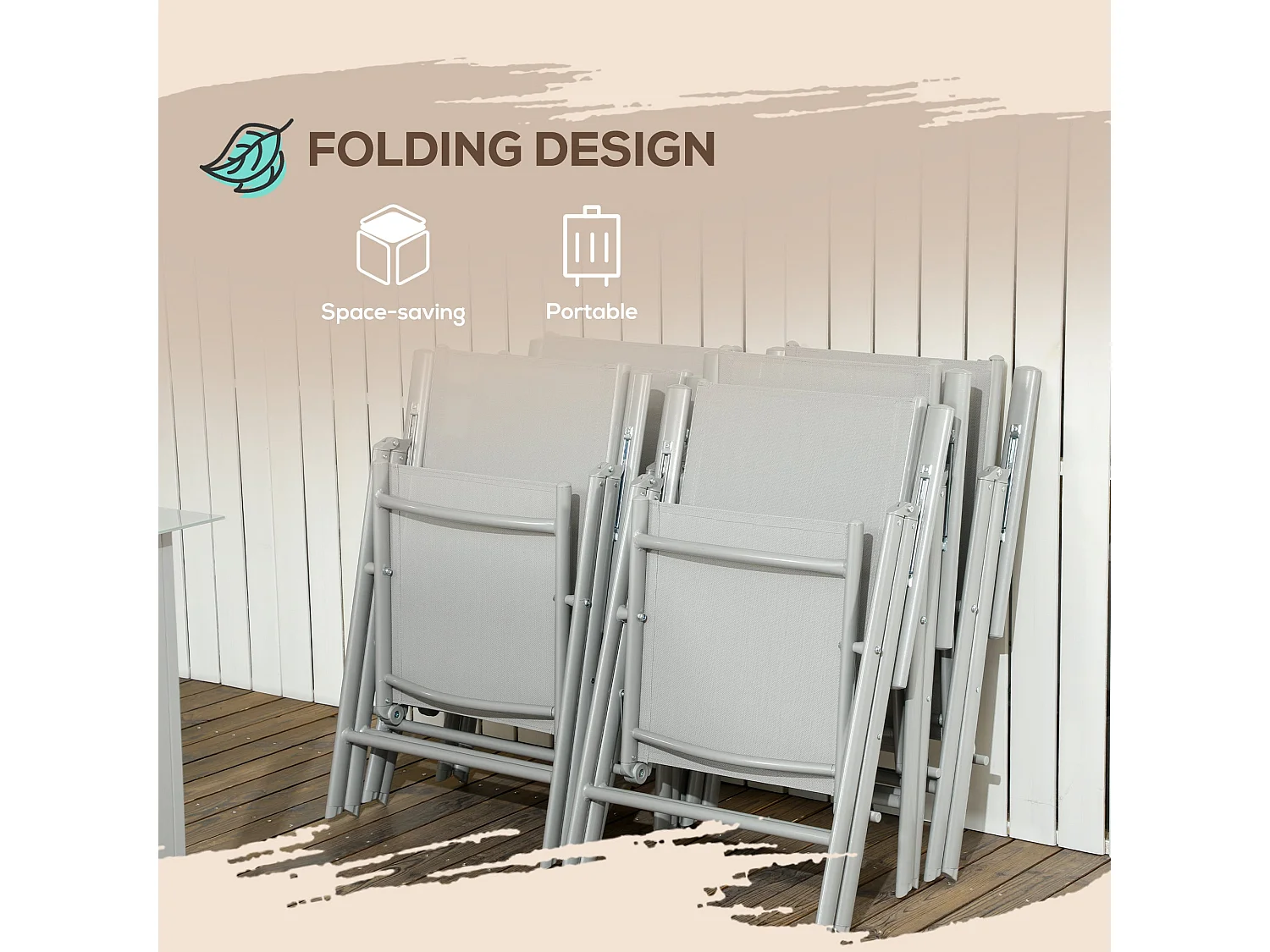 Pasano 7 Piece Garden Dining Set Grey Tempered Glass Table with 6 Folding Reclining Mesh Chairs