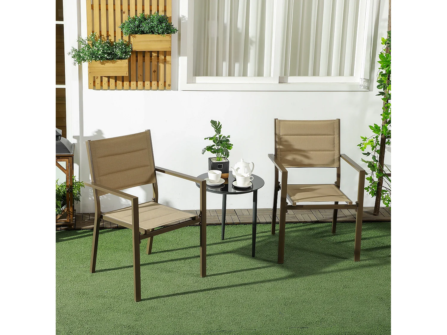 Batomi Set of 2 Khaki Aluminium Stackable Outdoor Garden Chairs